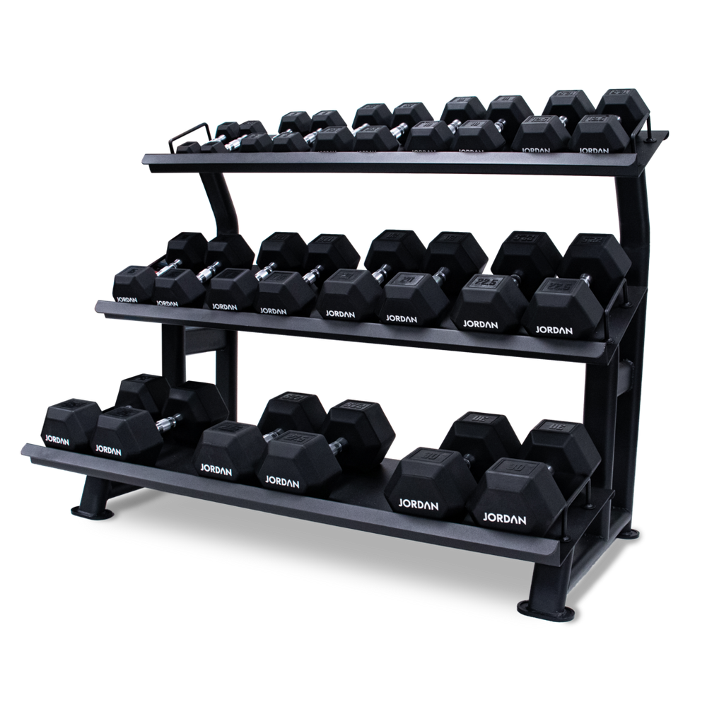 Jordan 12 Pair, 3 Tier Hexagonal Dumbbell Rack With Trays - Best Gym Equipment