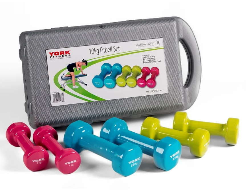 York 10 KG Vinyl Fitbell Set in case Best Gym Equipment