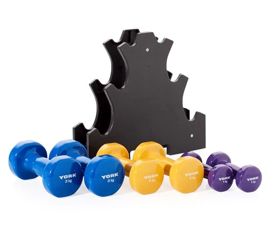 York Fitness Vinyl Dipped Dumbbell 12 KG Set with Stand