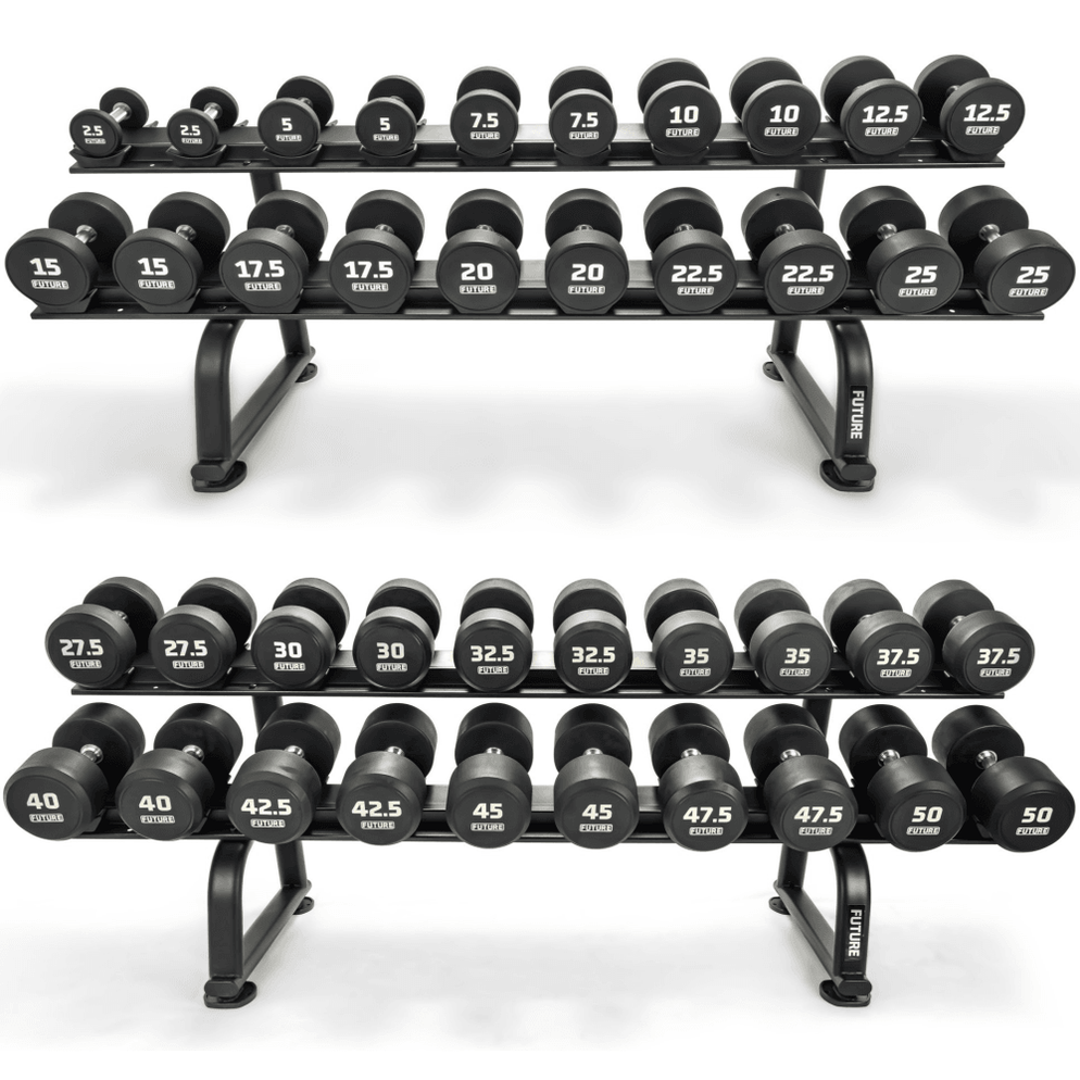 Stretch And Set Rack Future Premium Urethane Dumbbell Set & Racks 2.5 - 50kg — Best Gym ...