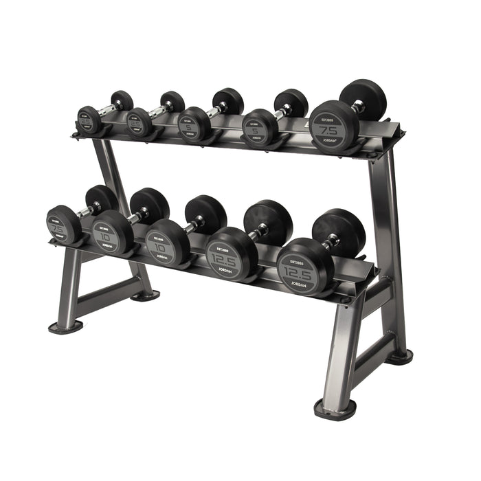 Jordan Classic Rubber Dumbbells Set Grey 2.5-12.5kg With Rack