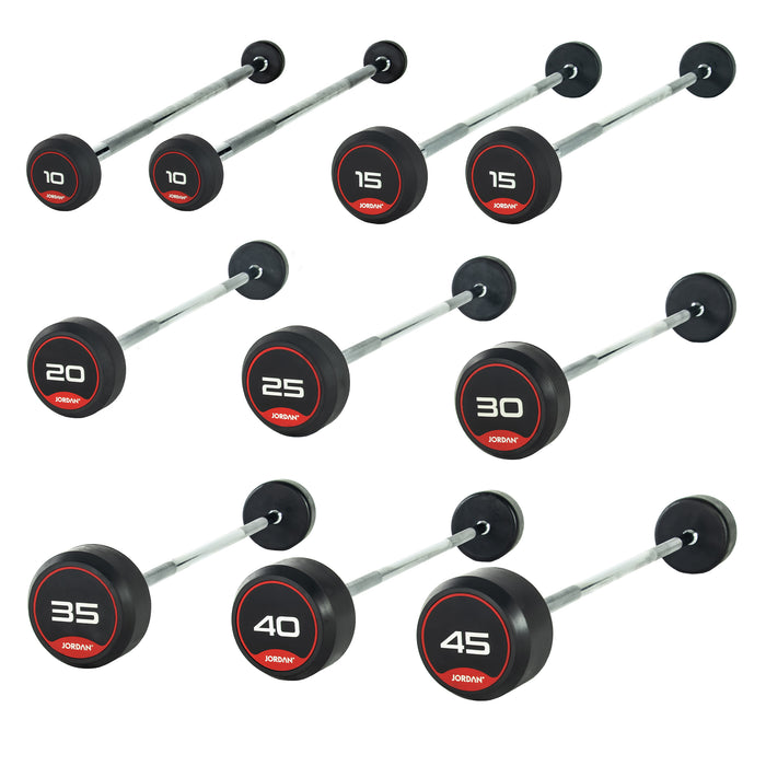 Jordan Rubber Barbell Set 10-45kg Solid Ends with Straight Bars