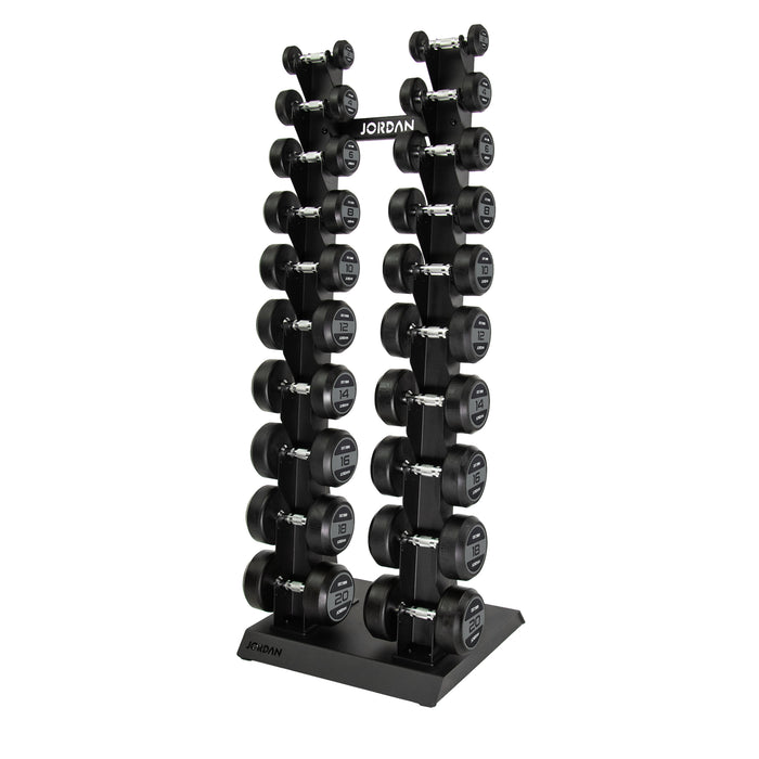 Jordan Classic Rubber Dumbbells Set Grey 2-20kg With Vertical Rack