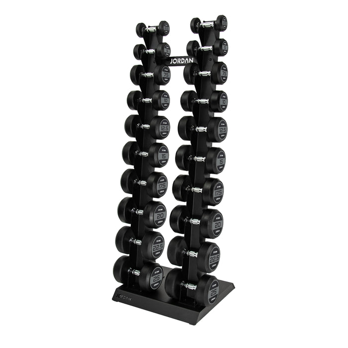 Jordan Classic Rubber Dumbbells Set Grey 2.5-25kg With Vertical Rack