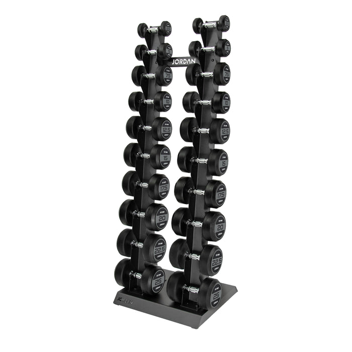 Jordan Classic Rubber Dumbbells Set Grey 2.5-25kg With Vertical Rack