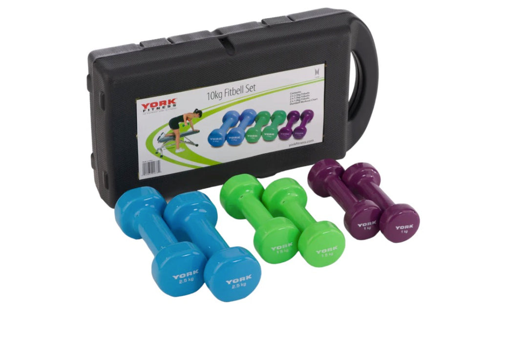 York 10 KG Vinyl Fitbell Set in case