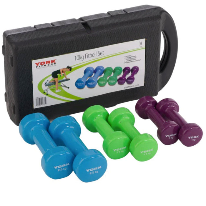 York 10 KG Vinyl Fitbell Set in case