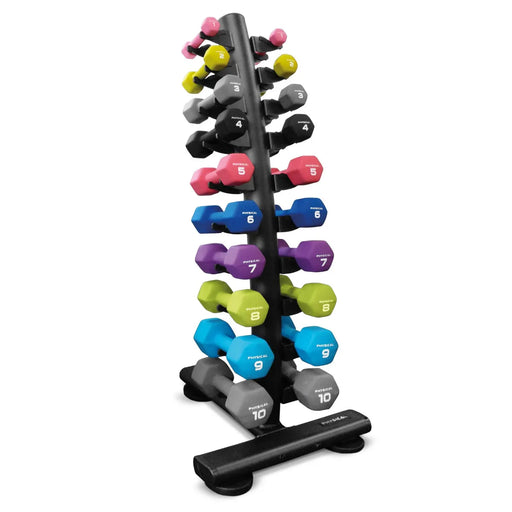 Physical Company Studio Upright Dumbbell Rack - With Set of 10 Pairs of Neo-Hex Dumbbells