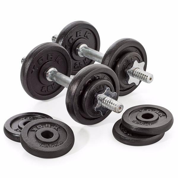 York 20kg Black Cast Iron Dumbell Set in a case - Best Gym Equipment