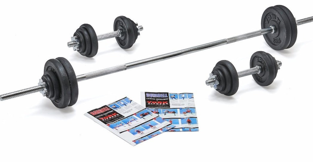 York 50kg Black Cast Iron Barbell and Dumbell Set — Best Gym Equipment