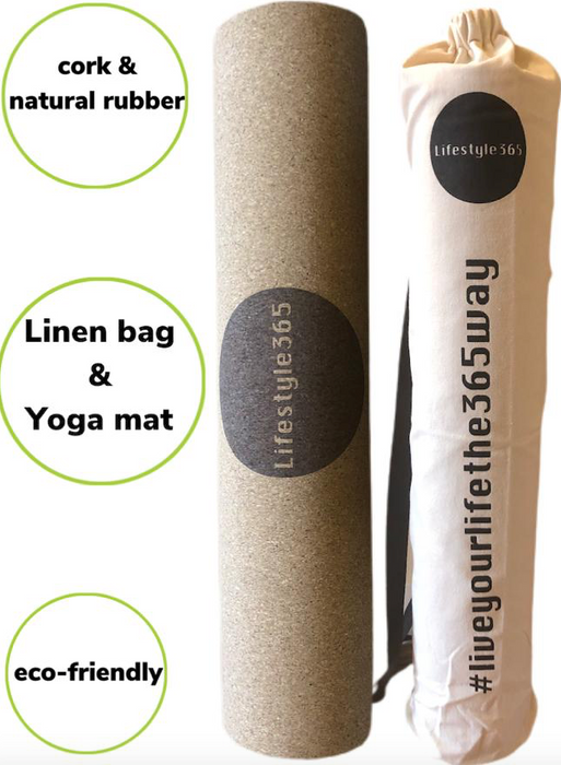 Lifestyle 365 Cork & Natural Rubber Yoga Mat with Linen Bag - Best Gym Equipment