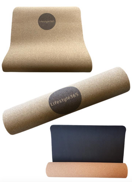 Lifestyle 365 Cork & Natural Rubber Yoga Mat with Linen Bag - Best Gym Equipment