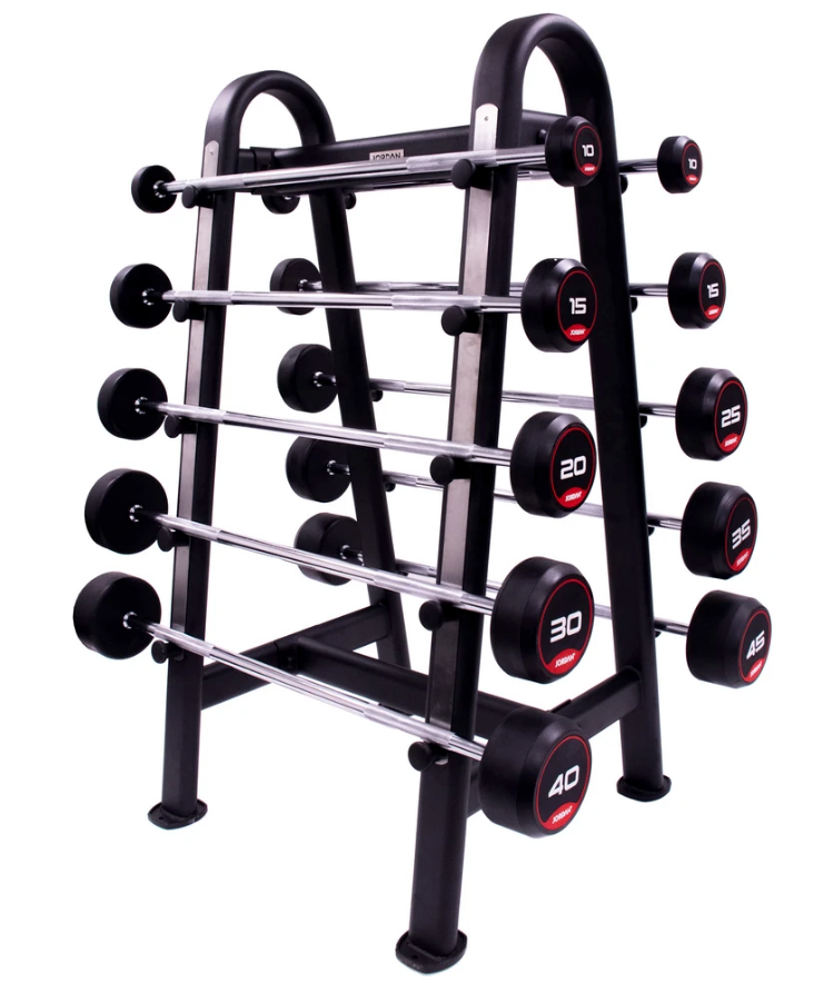 Jordan Rubber Barbell Set 10 45kg Solid Ends with Straight Bars and Ra Best Gym Equipment
