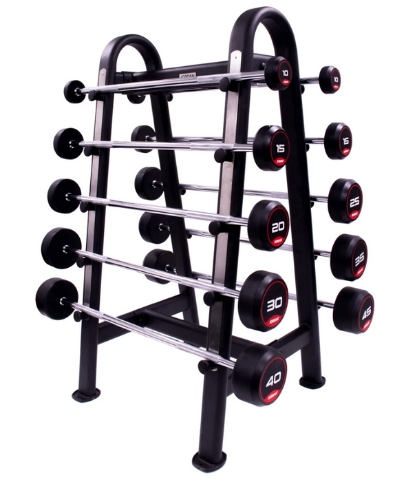 Jordan Rubber Barbell Set 10 45kg Solid Ends with Straight Bars and Rack
