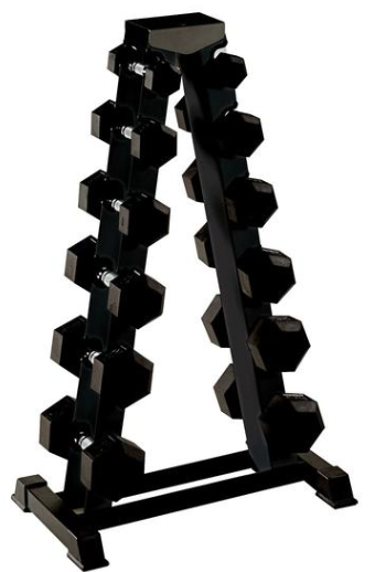 York Barbell 1.25 KG - 12.5 KG Rubber Hex Dumbbell Set and A Frame Rack - Best Gym Equipment