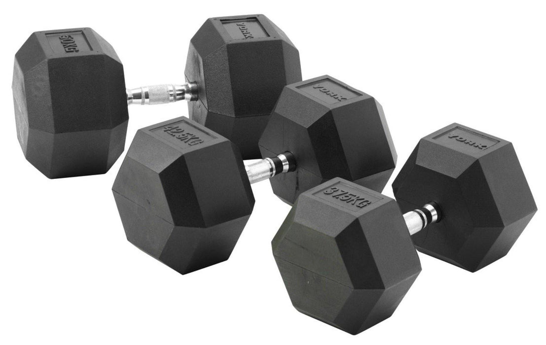 York Rubber Hex Dumbbell Set 2.5-50kg with Racks - Best Gym Equipment