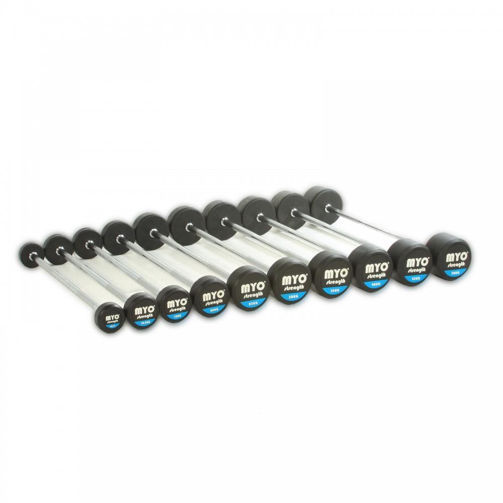MYO Strength Rubber Barbell with PU End Cap - 10kg – 50kg Straight (10 Bar Set)
